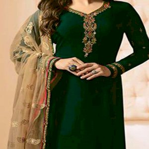 Drashti Dhami Dark Green Georgette Straight Suit-dr144
