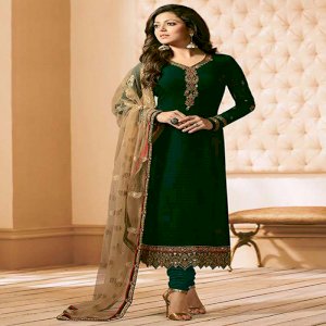 Drashti Dhami Dark Green Georgette Straight Suit-dr144