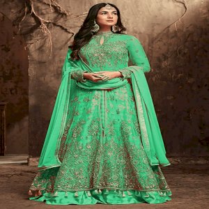 Impressive Beige Net Long Choli Lehenga-1900