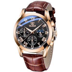 OLEVS Watch Men Quartz Original Relo Waterproof Genuine Leather Belt Watch