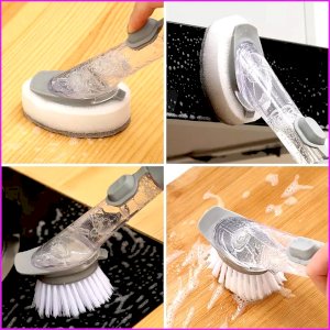 Kitchen Cleaning Brush Scrubber Dish Bowl Washing Sponge Automatic Liquid Dispenser Pot Cleaner Tool Gadgets